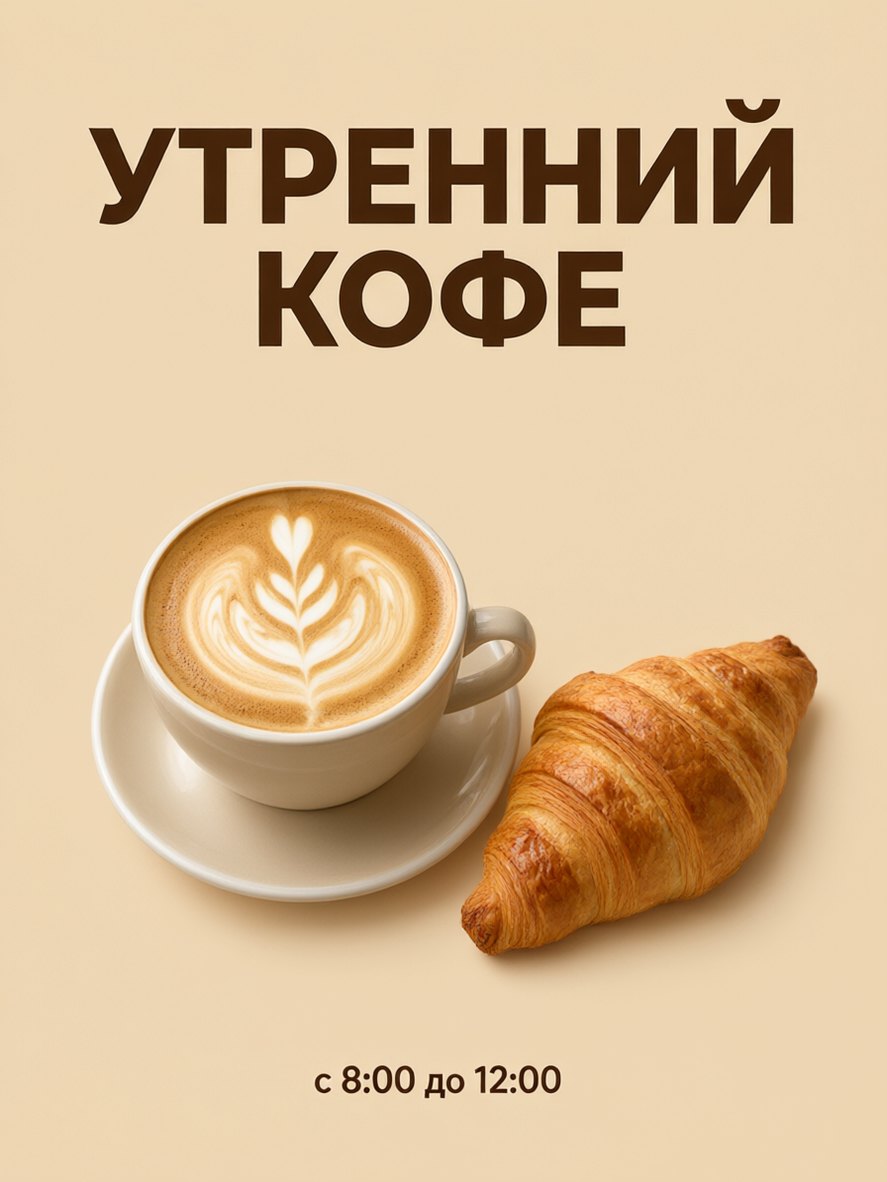 Постер Qwen Image с надписью «Утренний кофе» на русском