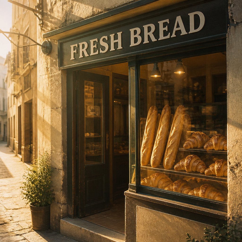 Картинка DALL-E 3: пекарня с вывеской Fresh Bread